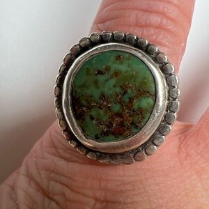 Old Pawn Green Turquoise Sterling Silver 925 Ring, Size 6.5